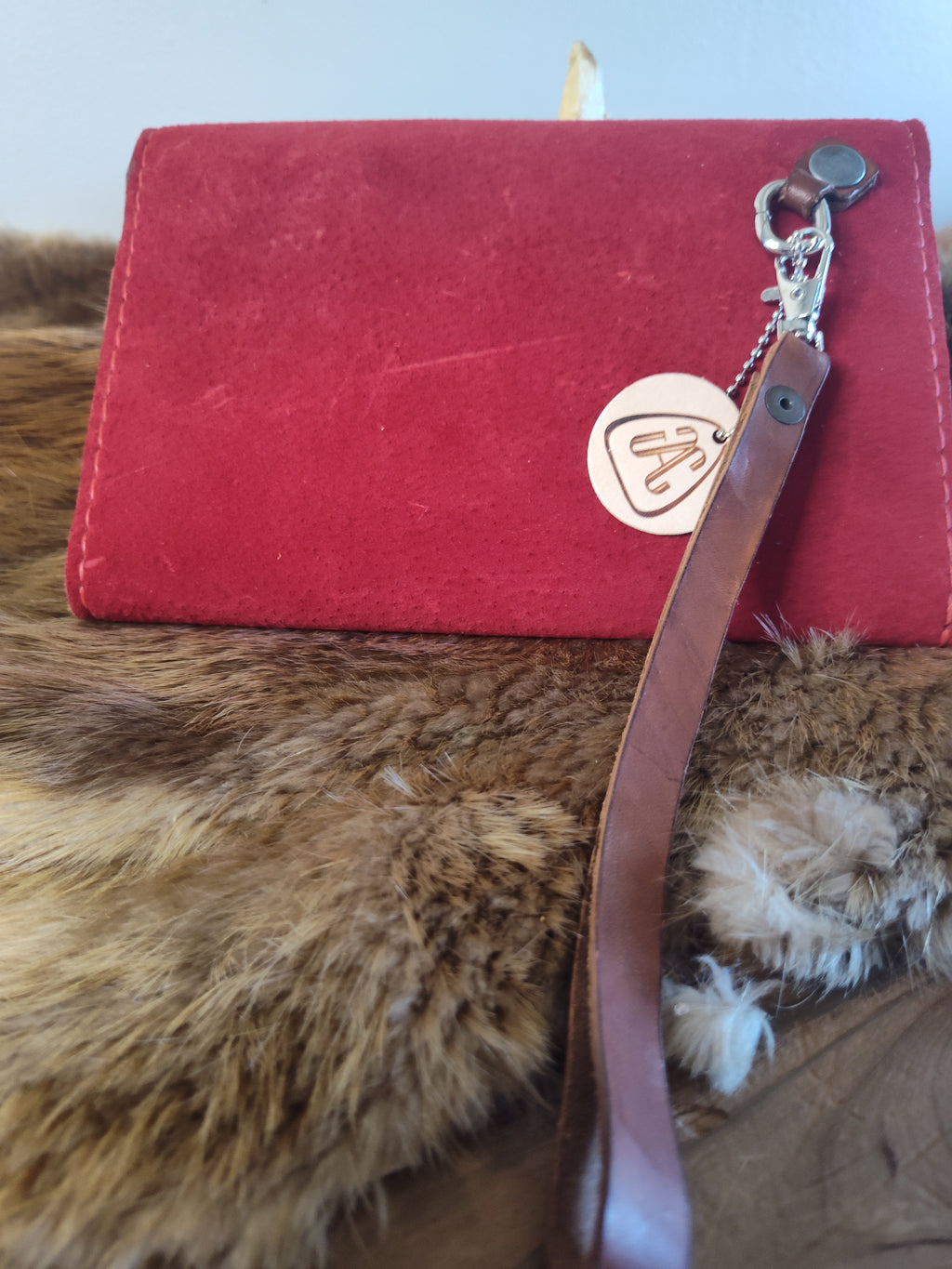Red Suede Leather Clutch
