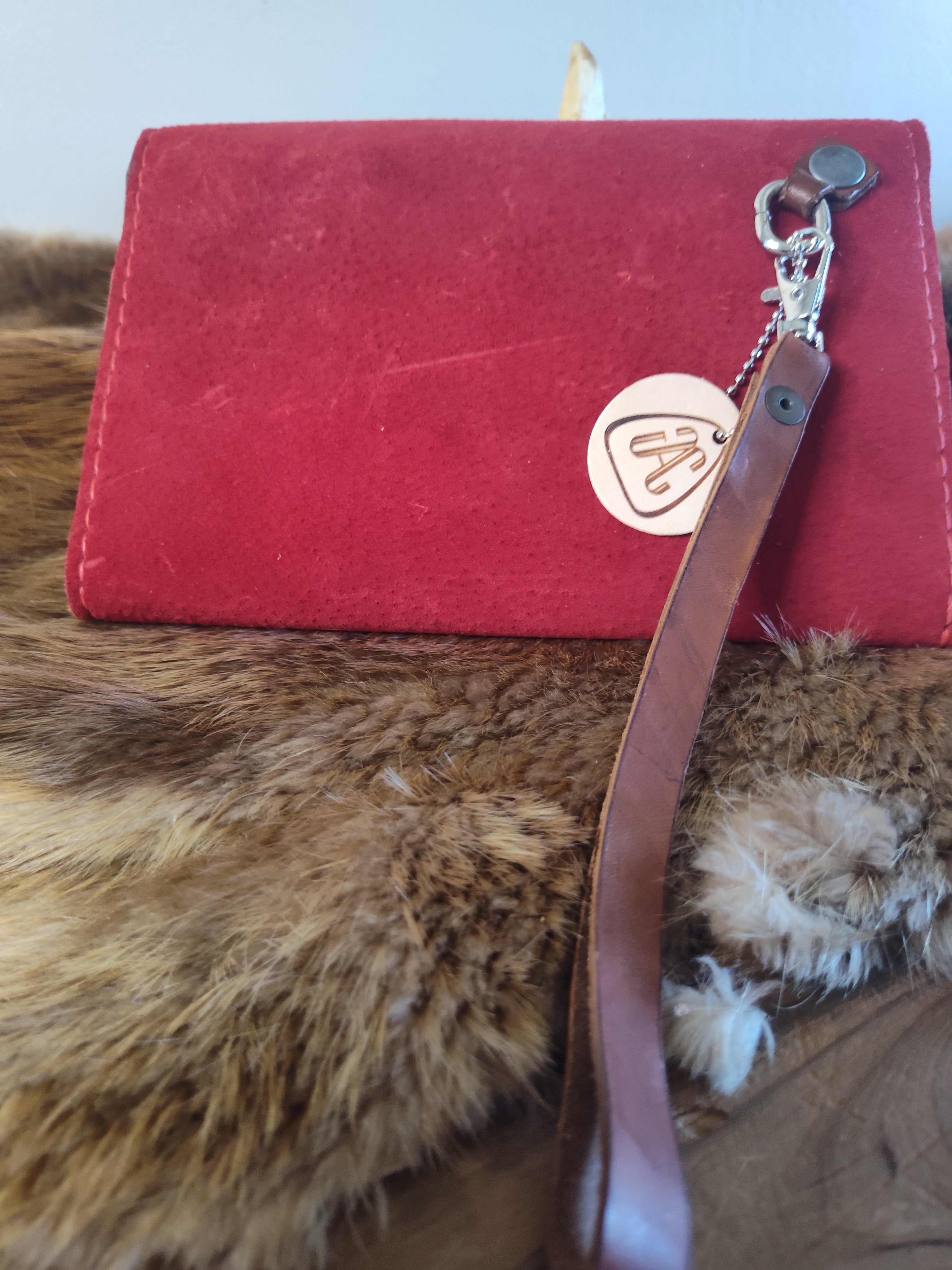 Red Suede Leather Clutch