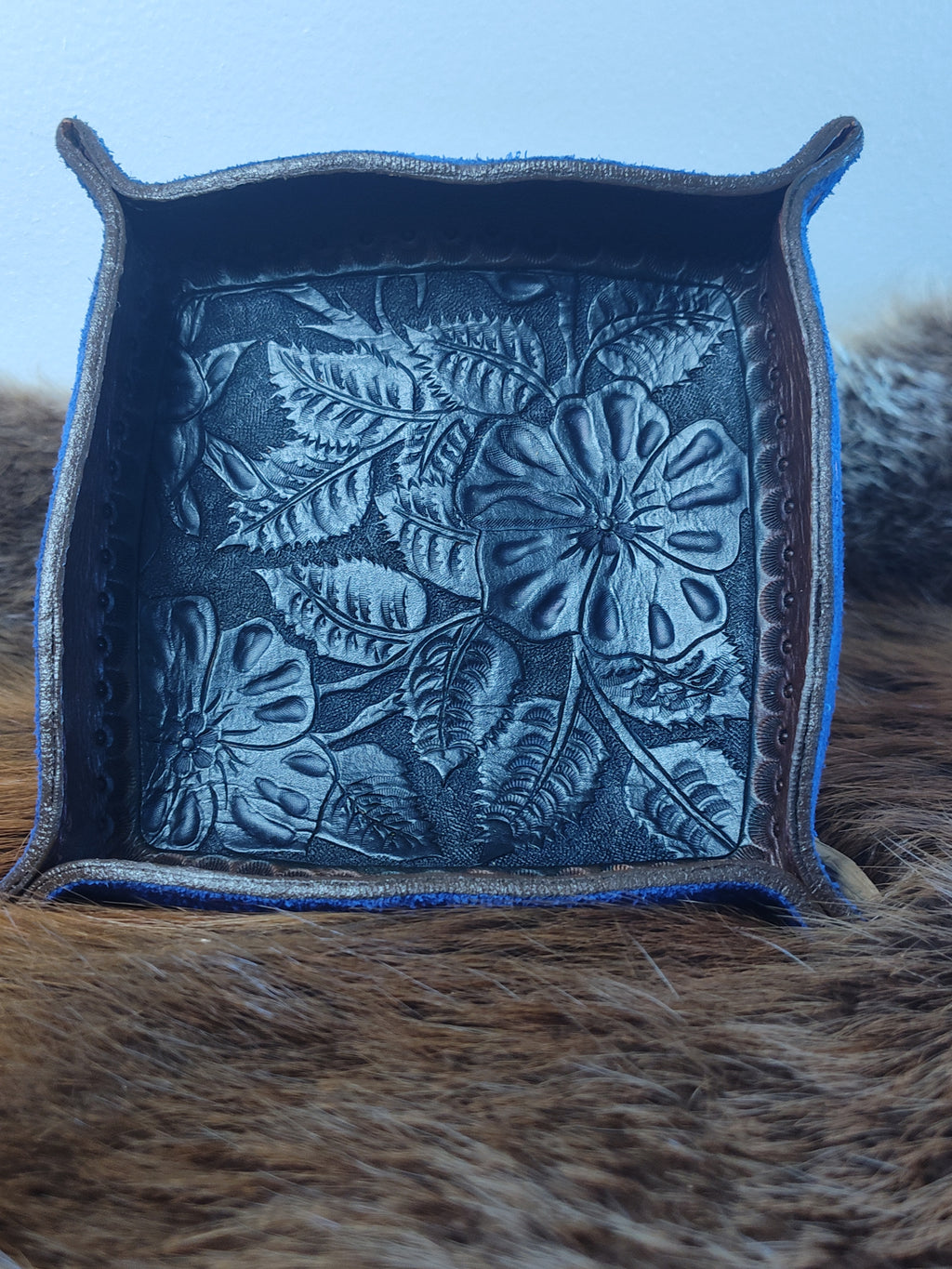 Hand tooled Blue Valet Tray