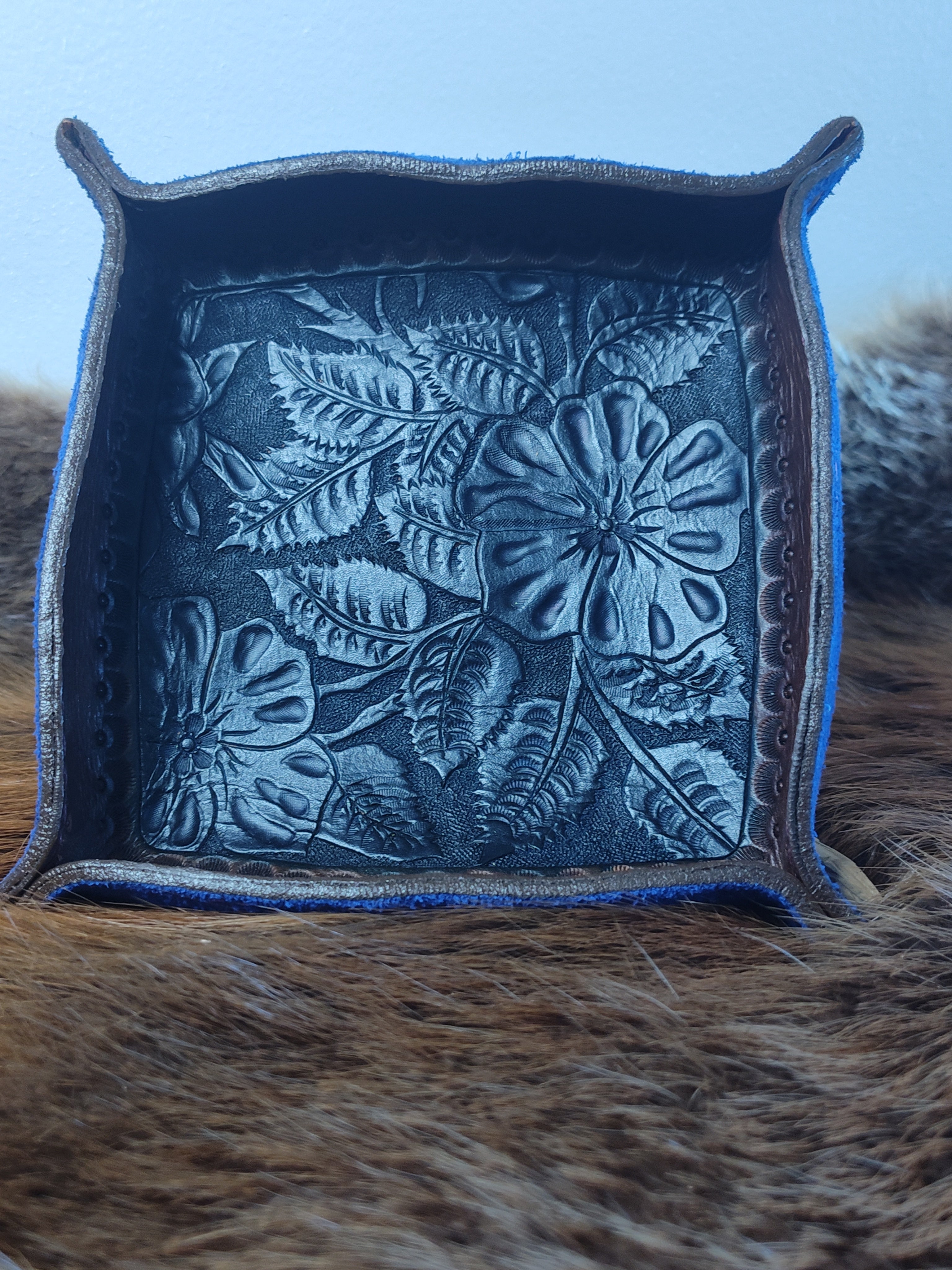 Hand tooled Blue Valet Tray