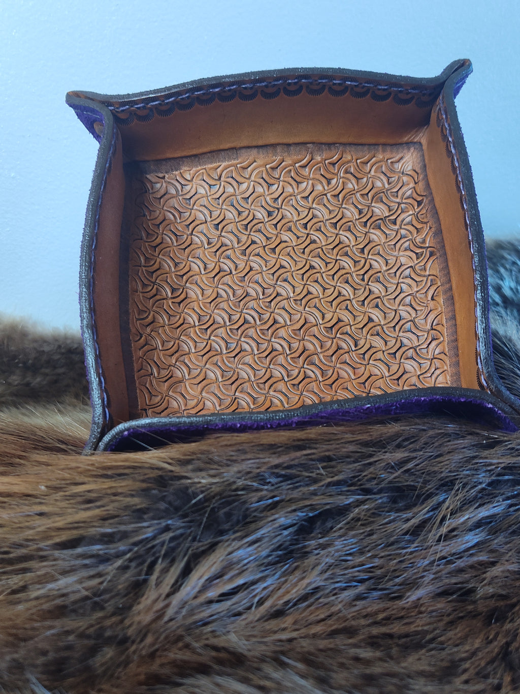 Purple Hand tooled Valet Tray