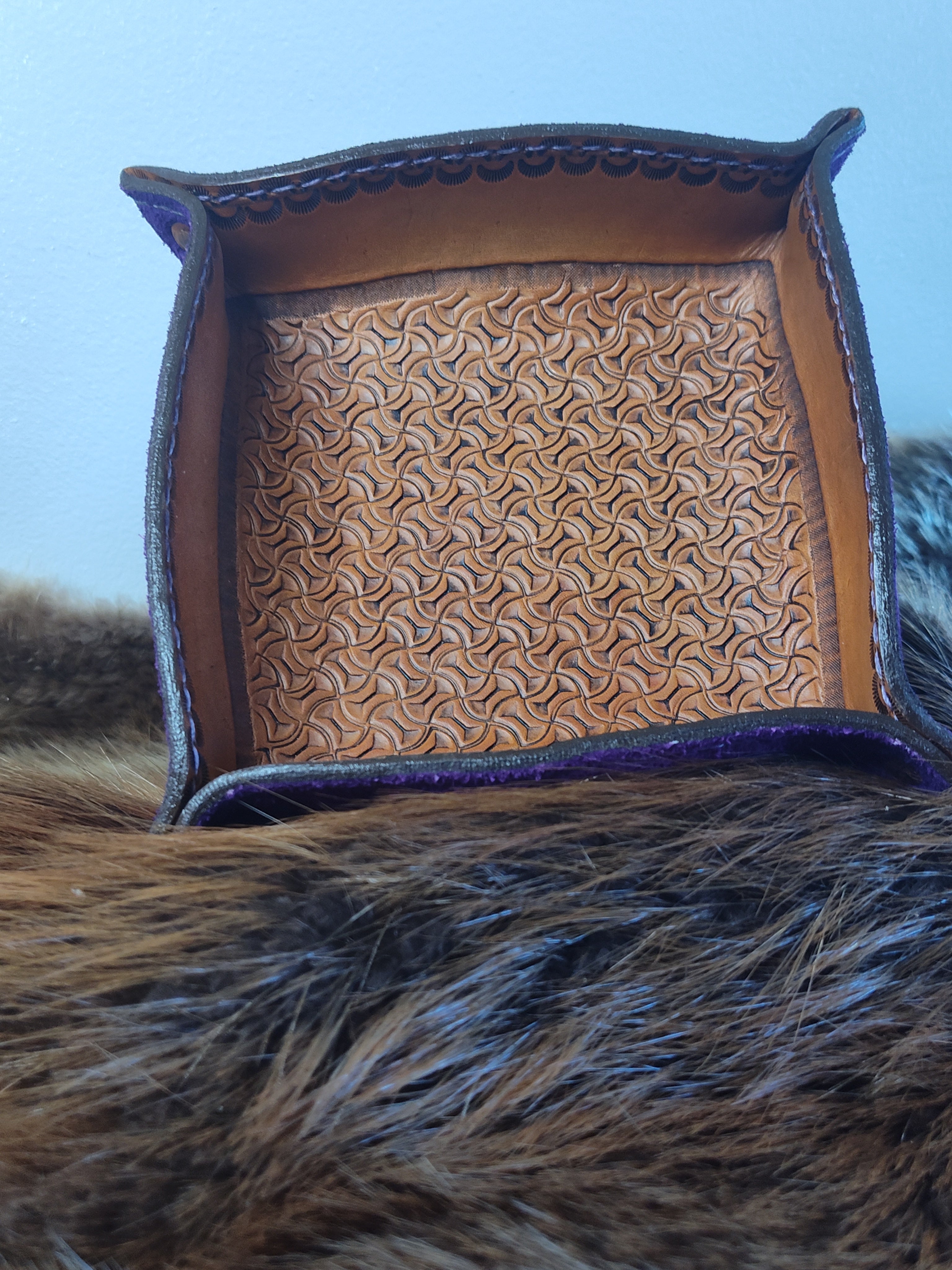Purple Hand tooled Valet Tray