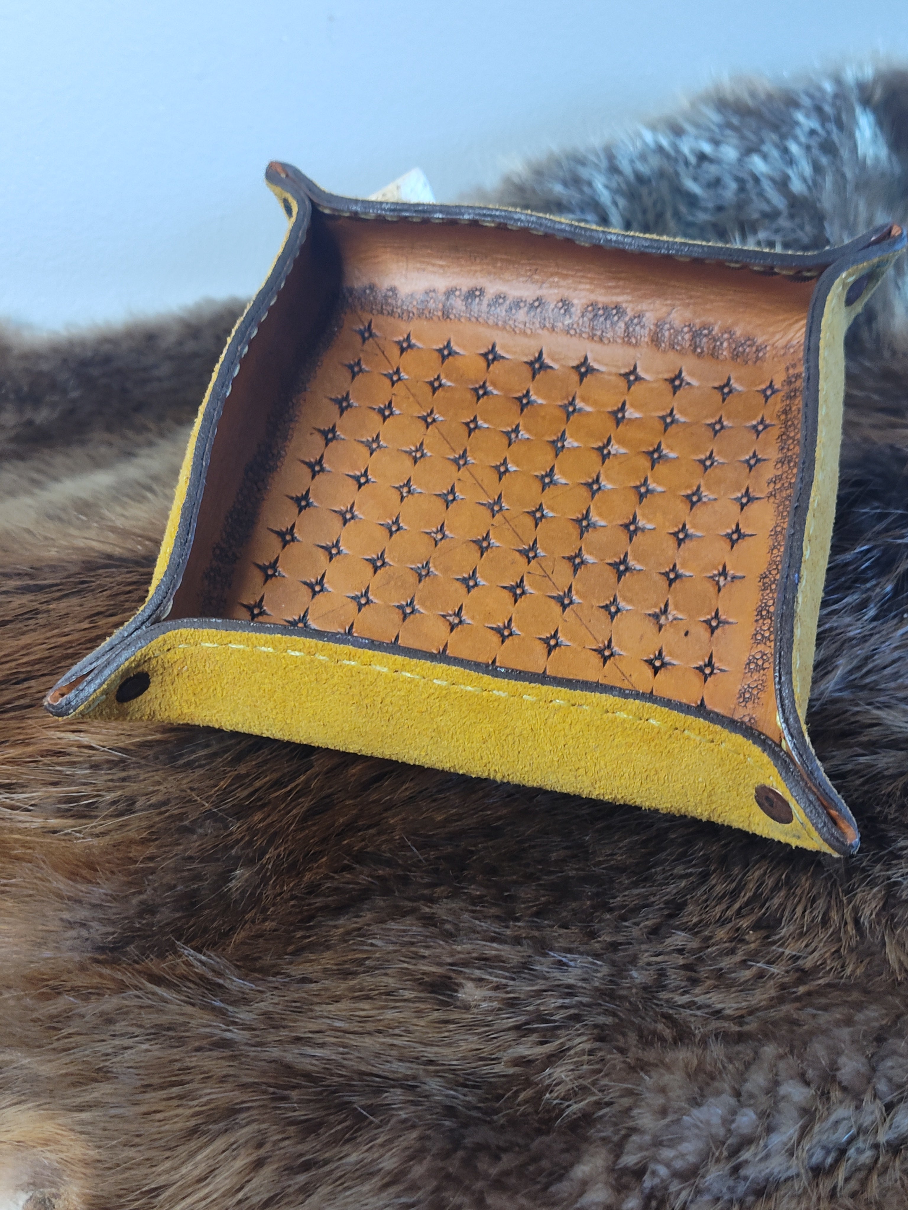 Yellow hand tooled Valet Tray
